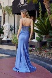 V NECKLINE SHINY SEQUINED BODICE APPLIQUE SPAGHETTI STRAPS - Image 3