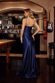 LONG SHINY SATIN GOWN WITH A V NECKLINE SPAGUETTI STRAPS - Image 3