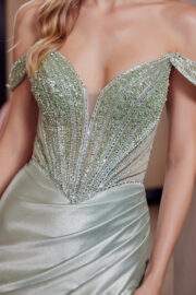 PLUNGING V NECKLINE FULL BEADING BODICE OFF SHOULDER STRAPS - Image 10