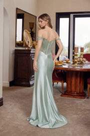 PLUNGING V NECKLINE FULL BEADING BODICE OFF SHOULDER STRAPS - Image 9