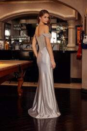 PLUNGING V NECKLINE FULL BEADING BODICE OFF SHOULDER STRAPS - Image 6