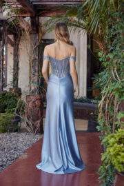 PLUNGING V NECKLINE FULL BEADING BODICE OFF SHOULDER STRAPS - Image 3