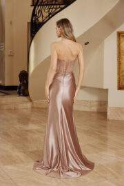 SHINY SATIN STRAPLESS FITTED GOWN FEATURING A SCOPP NECKLINE - Image 6