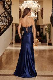 SHINY SATIN STRAPLESS FITTED GOWN FEATURING A SCOPP NECKLINE - Image 4