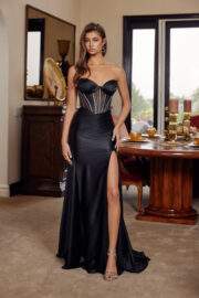 STRAPLESS SWEETHEART SATIN PLEADED ACCROSS BUSTLINE - Image 9