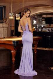 STRETCH SATIN V NECKLINE SPAGHETTI STRAPS WITH EMBROIDERY - Image 6