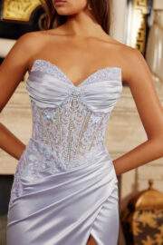 SATIN STRAPLESS V NECKLINE WITH SEQUINED EMBROIDERY BODICE - Image 3