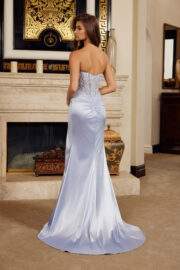 SATIN STRAPLESS V NECKLINE WITH SEQUINED EMBROIDERY BODICE - Image 2