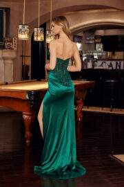 SATIN STRAPLESS V NECKLINE WITH SEQUINED EMBROIDERY BODICE - Image 6