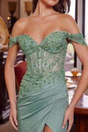 OFF SHOULDER STRAP STRETCH GLITTER SATIN SWEETHEART BUSTLINE - Image 2