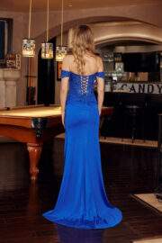 OFF SHOULDER STRAP STRETCH GLITTER SATIN SWEETHEART BUSTLINE - Image 4