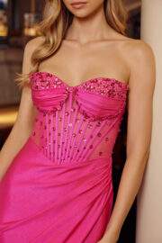 FULLY BEADED BODICE SEMI SWEETHEART BUST LINE HIGH SLIT - Image 3