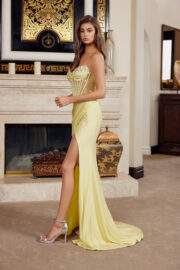 FULLY BEADED BODICE SEMI SWEETHEART BUST LINE HIGH SLIT - Image 7