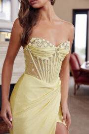 FULLY BEADED BODICE SEMI SWEETHEART BUST LINE HIGH SLIT - Image 6