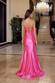 SEMI SWEETHEART STRAPLESS SHINY SATIN SILVER STONES BUSTLINE - Image 2