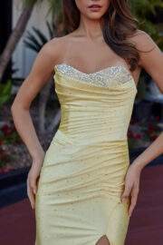SEMI SWEETHEART STRAPLESS SHINY SATIN SILVER STONES BUSTLINE - Image 5