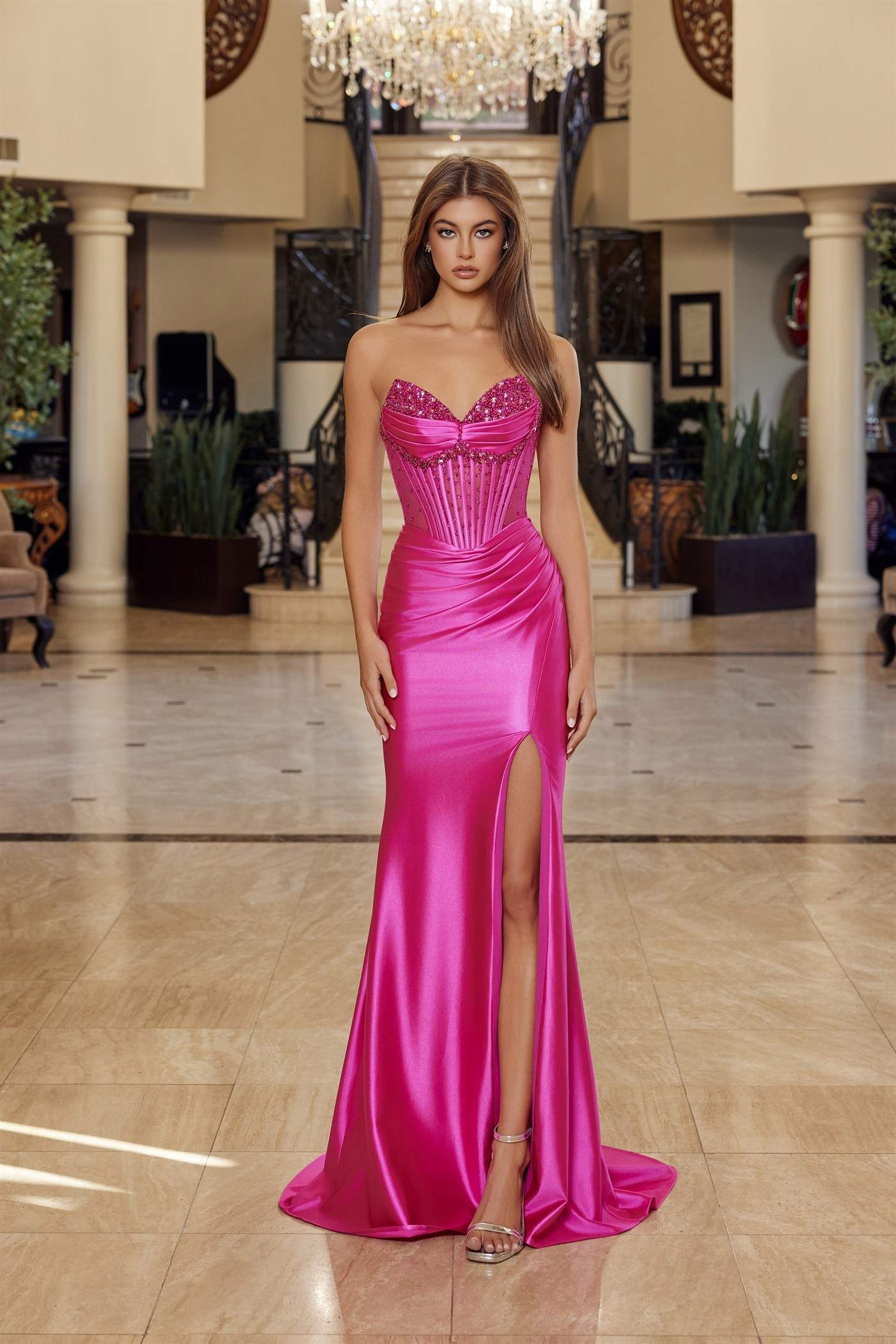 0018068_FR1812X638988521151211715 SHINY SATIN STRAPLESS V NECKLINE WITH FULL BEADED BUSTLINE - Image 1