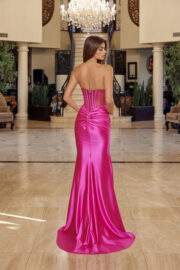 SHINY SATIN STRAPLESS V NECKLINE WITH FULL BEADED BUSTLINE - Image 3