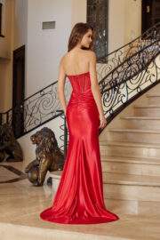SHINY SATIN STRAPLESS V NECKLINE WITH FULL BEADED BUSTLINE - Image 4