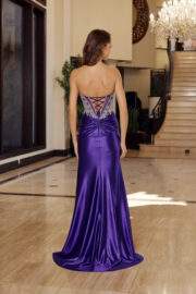SHINY SATIN LONG STRAPLESS FIT PLUNGING BUSTLINE - Image 3