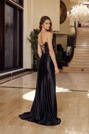LONG STRAPLESS FIT SHEER EMBROIDERED WAISTLINE SIDE SASH - Image 4