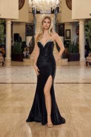 PLUNGING V NECKLINE BEADED EDGES BONED WAISTLINE - Image 9