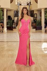 STRETCH SATIN DRESS V NECKLINE SPAGHETTI STRAPS - Image 3