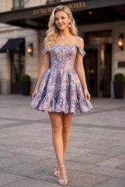 FLORAL OFF SHOULDER CORSET RUFFLE MINI DRESS - Image 3