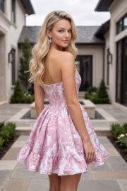 FLORAL JACQUARD CORSET RUFFLE MINI DRESS - Image 2