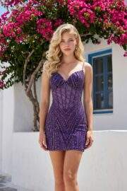 BEADED GEOMETRIC CORSET MINI COCKTAIL DRESS - Image 5