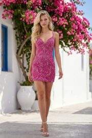 BEADED SCROLL EMBROIDERED MINI COCKTAIL DRESS - Image 2
