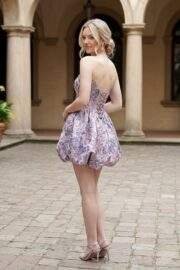 FLORAL JACQUARD STRAPLESS BUBBLE MINI DRESS - Image 4