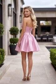 STRAPLESS CORSET SATIN A LINE MINI DRESS - Image 4