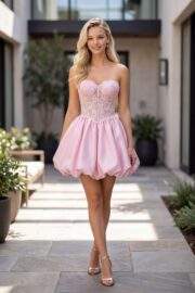LACE CORSET BUBBLE HEM MINI DRESS