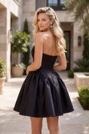 STRAPLESS PLEATED SATIN A LINE MINI DRESS - Image 2