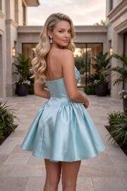 STRAPLESS PLEATED SATIN A LINE MINI DRESS - Image 4