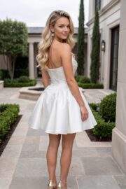 STRAPLESS PLEATED SATIN A LINE MINI DRESS - Image 2