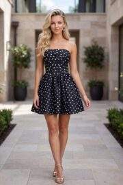 POLKA DOT CORSET A LINE MINI DRESS LACE UP BACK - Image 3