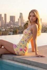 FLORAL STRAPLESS SATIN COCKTAIL MINI DRESS - Image 8