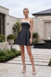 STRAPLESS POLKA DOT A LINE MINI DRESS BACK BOW