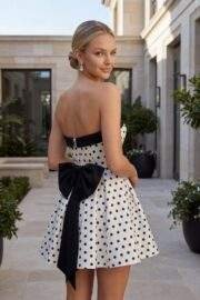 STRAPLESS POLKA DOT A LINE MINI DRESS BACK BOW - Image 4