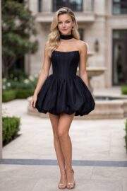 CORSET BUBBLE HEM MINI TAFFETA DRESS WITH CHOKER