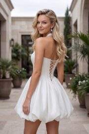 CORSET BUBBLE HEM MINI TAFFETA DRESS WITH CHOKER - Image 2