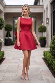 SLEEVELESS BOW ACCENT BACK MINI A LINE SATIN DRESS - Image 3