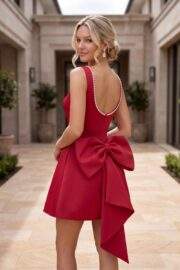 SLEEVELESS BOW ACCENT BACK MINI A LINE SATIN DRESS - Image 4