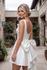 SLEEVELESS BOW ACCENT BACK MINI A LINE SATIN DRESS - Image 2